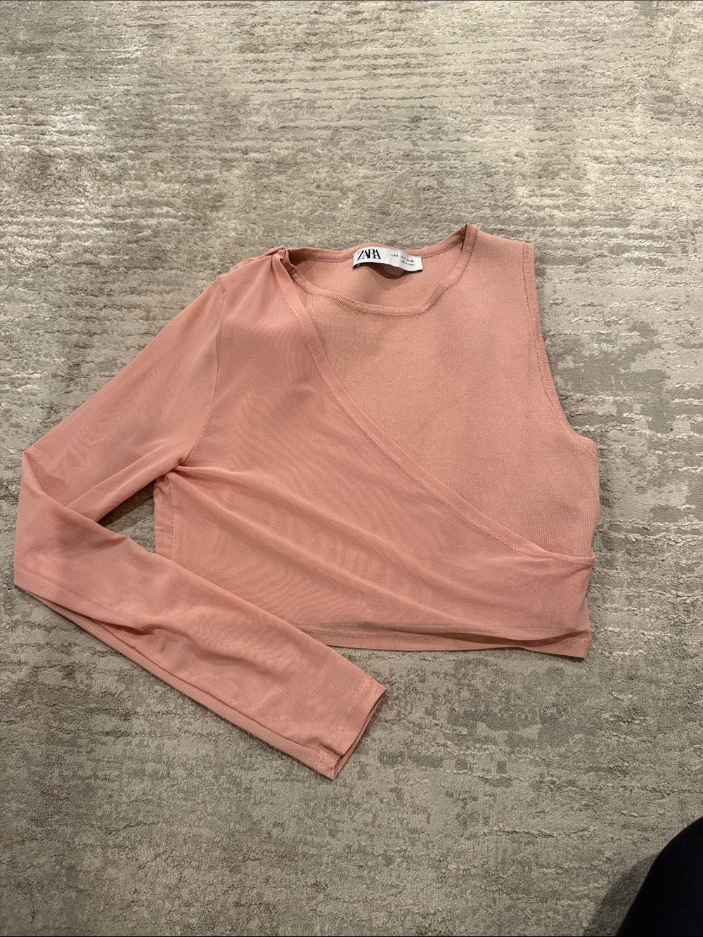 ZARA Blush Pink Asymmetric One-Sleeve Crop Top